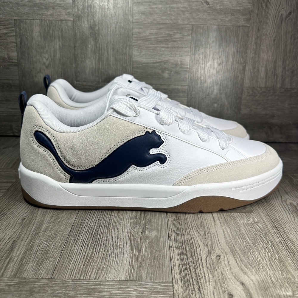 PUMA Park Lifestyle Sneaker Mens 14 White Navy Suede Gum NEW 395022-04